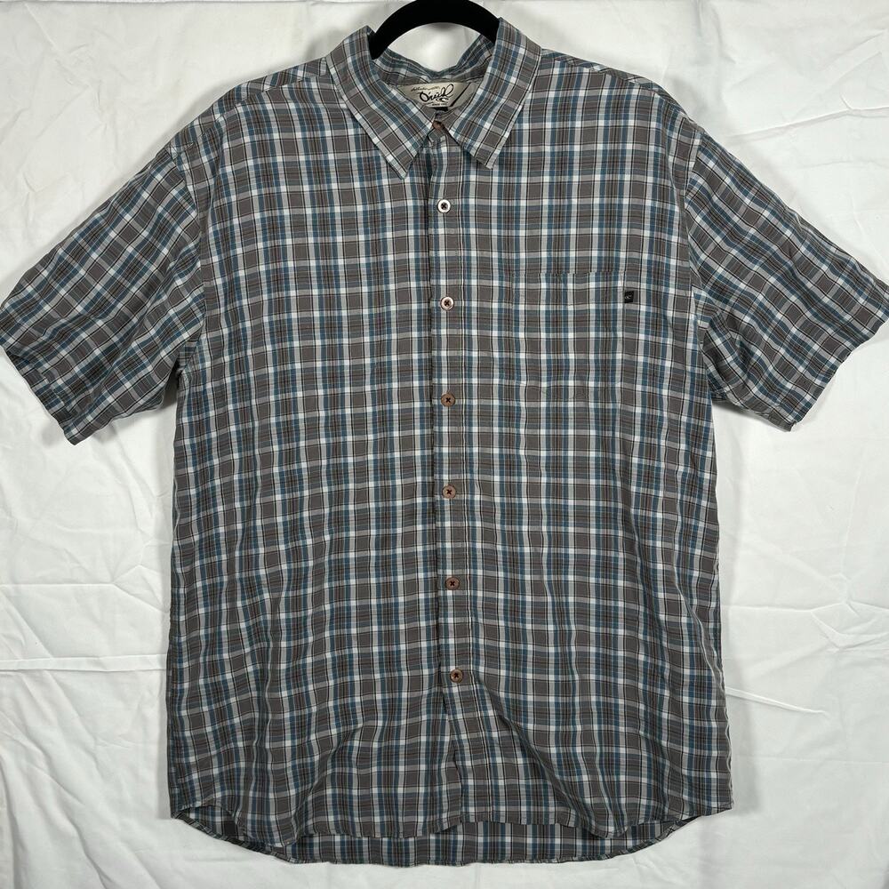 Men's O'neil Plaid Light Weight Shirt Sleeve Button Down Blue and Gray Size L